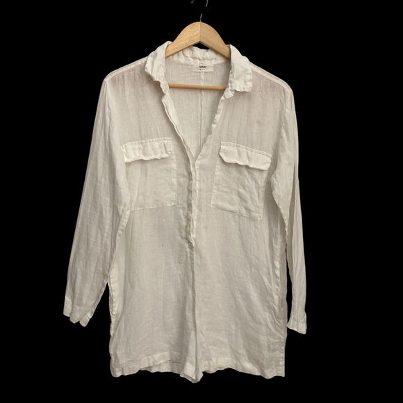 Mikoh White Linen Lightweight Button Up Long Sleeve Shorts Jumpsuit Size S FLAW - Picture 1 of 8